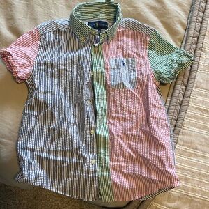 Ralph Lauren Pink, Green, and Blue Striped Men's Shirt